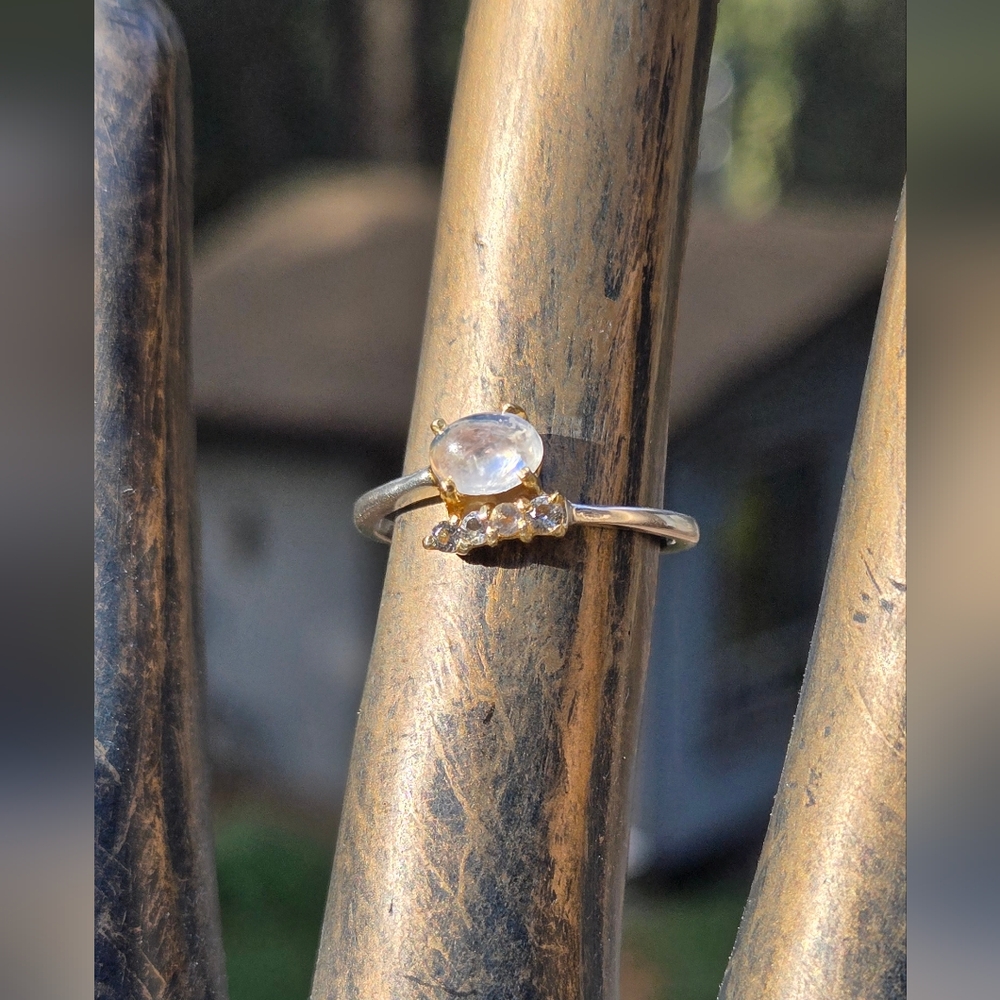 Moonstone & Topaz Natural Gemstone Sterling & Gold Ring Sz7 - Picture 8 of 10